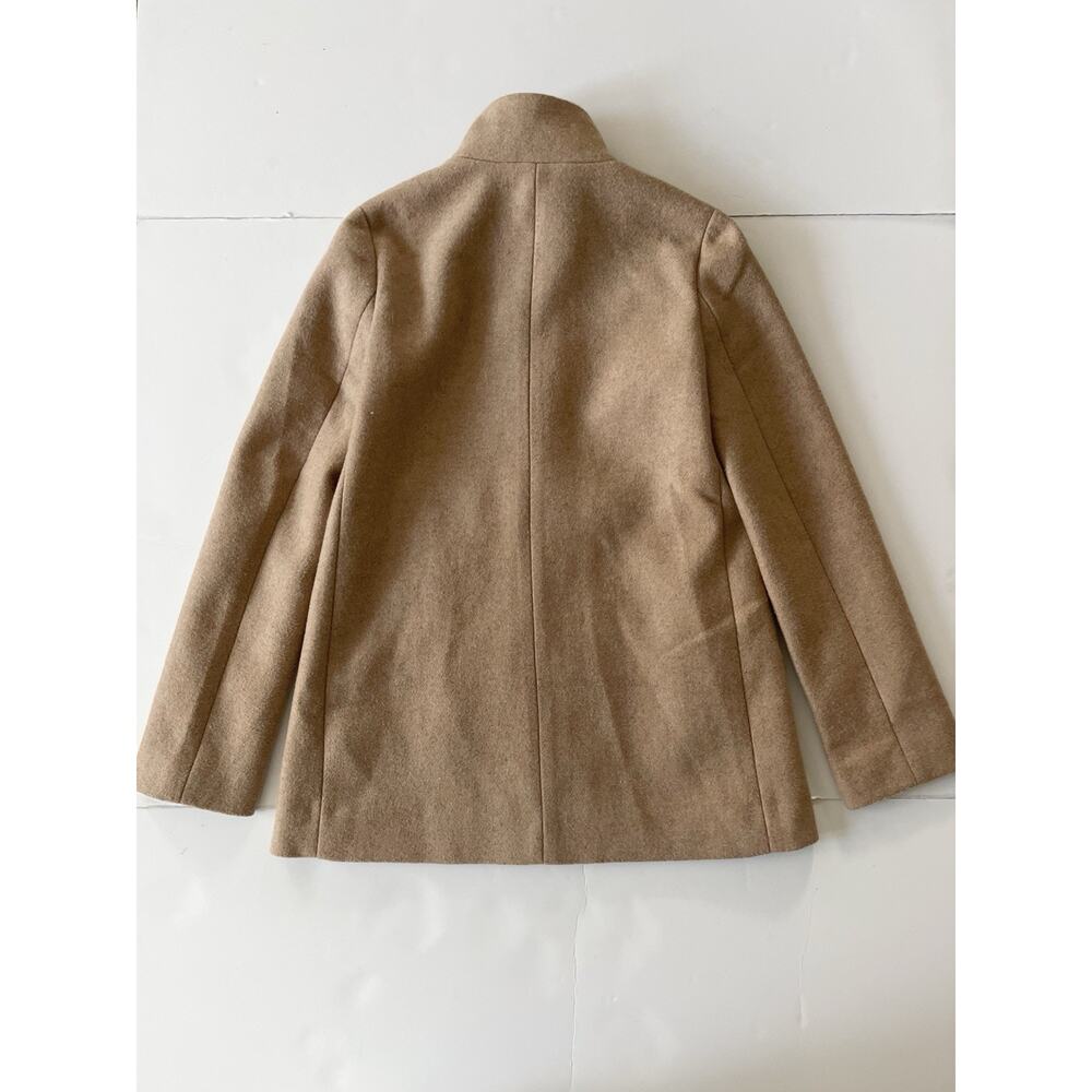 J Crew Village Coat Women 0 Tan Wool Blend Full Zip Mock Neck Lined Pockets - Picture 11 of 11